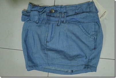 faded denim skirt, with bow belt
