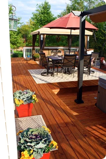 redwood deck white railings
