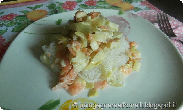 noodles vermicelli soia soy carciofi articockes salmone affumicato smoked salmon pinoli pine nuts senza glutine noodles vermicelli soia soy carciofi articockes salmone affumicato smoked salmon pinoli pine nuts senza glutine