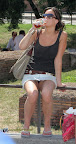 Taking a drink and showing a peek
