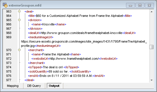 XML produced by MapForce from the Groupon API