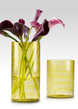 Yellow Bubble Glass Cylinders. (jamaligarden.com)