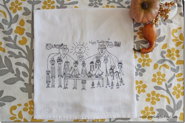 Turn Children's Art Into Thanksgiving Tea Towels from Setting for Four #Tea Towel #DIY #Thanksgiving #Kids Art