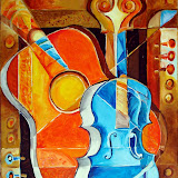 SPRZEDANY: Muzyczna Para - skrzypce i gitara - Mantykora. Akryl na płótnie; wymiary: 50x60cm