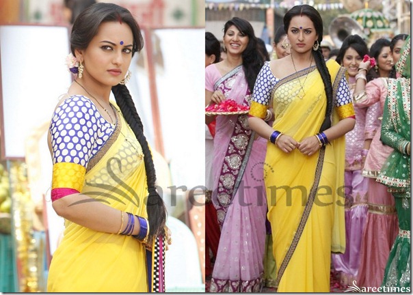 Sonakshi_Sinha_Yellow_Plain_Saree