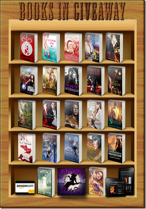 Bookshelf Giveaway 2014 Books-with kindle-card