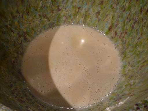 Chickpea flour, salt, and water combined and resting for 30 minutes to thicken slightly