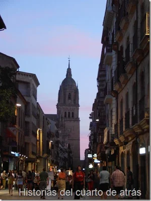 Calle de la Rúa de Salamanca con catedral al fondo