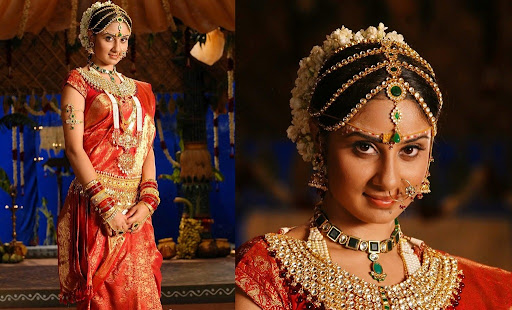 IndianBridalSareeJewellery South Indian actress with Heavy bridal gold 