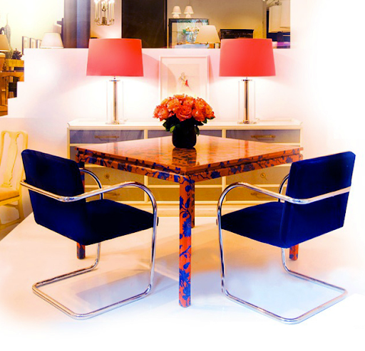 More distinctive patterns and an example of symmetry at its best. The clean lines on the two blue chairs are statement-making. More distinctive patterns and an example of symmetry at its best. The clean lines on the two blue chairs are statement-making.