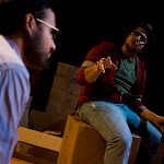Hunting and Gathering, by Brooke Berman. Directed by Brian Golden. May 21 - June 27, 2010. (l to r) Michael Salinas, Todd Garcia. Photo Credit: Amanda Clifford.