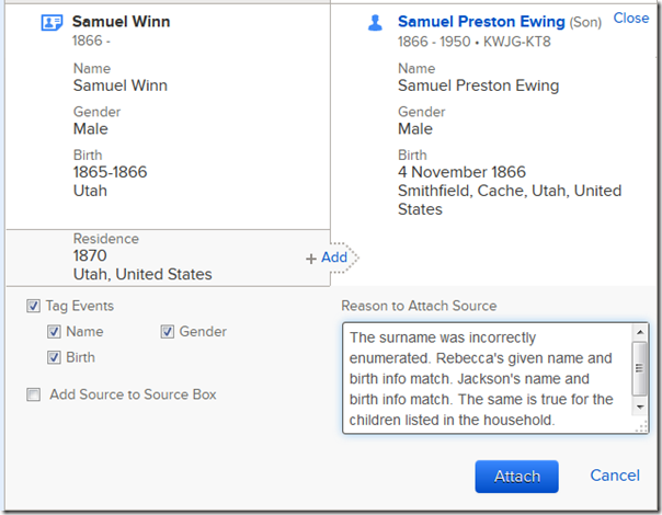 Enhanced attach record comparison of person in record and person in tree Enhanced attach record comparison of person in record and person in tree