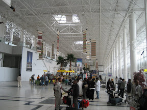 The arrival hall at Bole Int'l. Clean and uncluttered. Generic glass and steel tubing terminal.