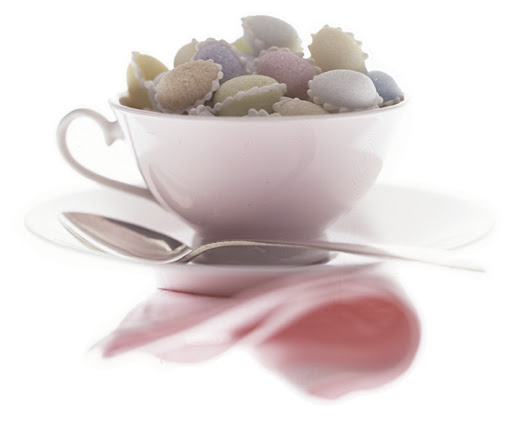Tiny sugar eggs fill this teacup.  So cute.