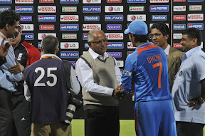 With Captain of Indian Cricket Team Mr. Mahendra Singh Dhoni on 27-02-2011 at Chinnaswamy Stadium, Bangalore
