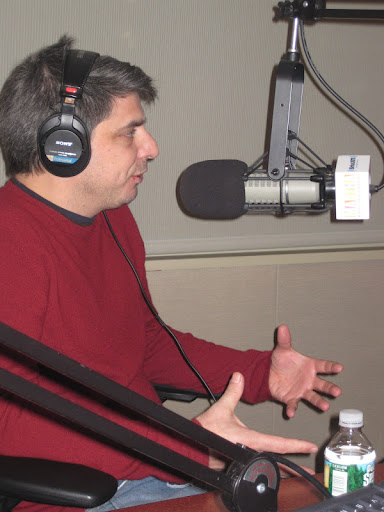 Chef Joey Campanaro of The Little Owl, explaining his butter bean recipe to a caller.