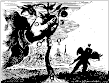 From Red Lion God Emerges From A Cloud And Grasps The Top Of A Plant Bearing Fruits