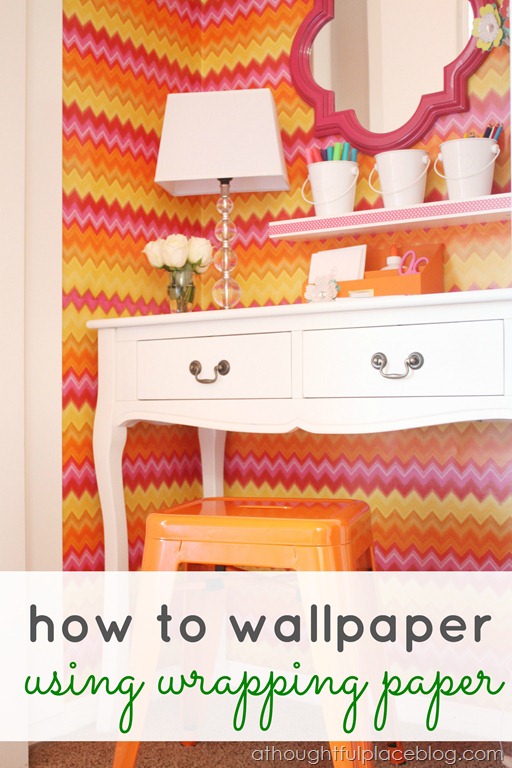 How To Wallpaper with Wrapping Paper - A Thoughtful Place