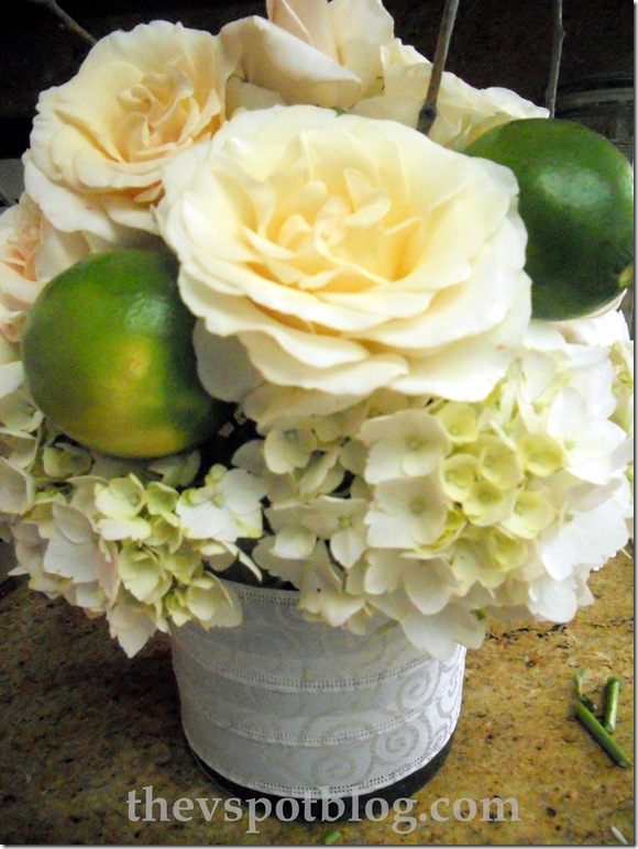 limes, roses, fruit, centerpiece,floral, flower arrangement