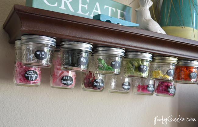 Mason Jar Storage Shelf Tutorial by Poofy Cheeks