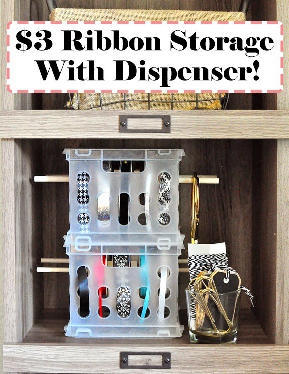 #DIY $3 Craft Ribbon Storage with Built In Dispenser #DIY $3 Craft Ribbon Storage with Built In Dispenser