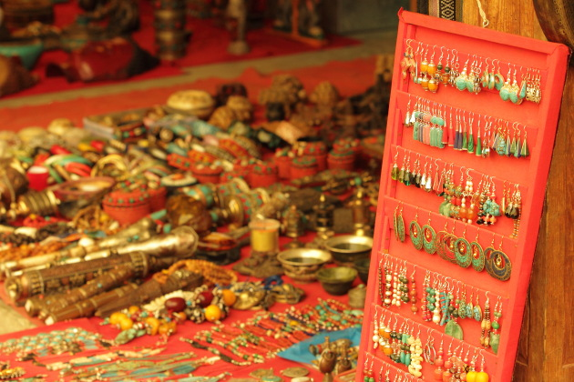 All kinds of local made earings on sale at Thimphu's weekend market