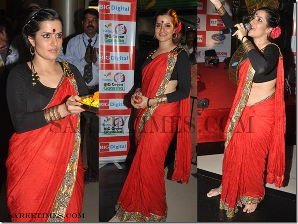 Sona_Mohapatra_Red_Designer_Saree