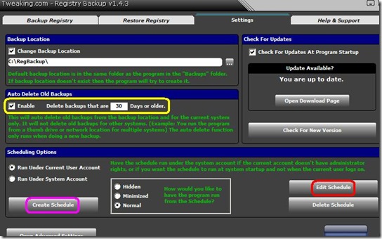Tweaking.com - Registry Backup Settings Tweaking.com - Registry Backup Settings