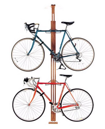 The wood adds warmth to this bike display. (Gear Up Floor to Ceiling Bike Rack, amazon.com)