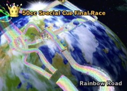 Olhe que linda imagem. É a Rainbow Road do Wii. Olhe a terrível imagem...