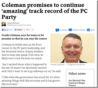 Coleman quote in The Telegram