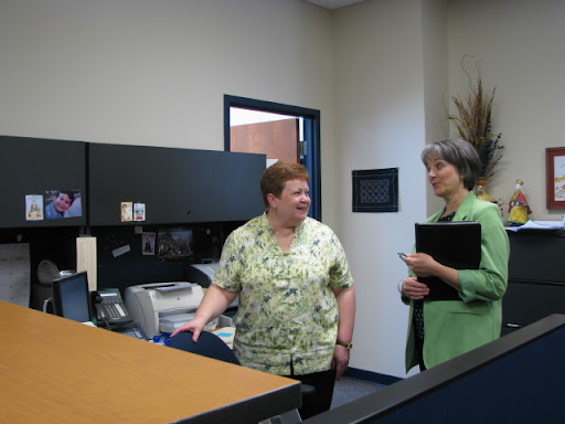 Alicia Miranda, left, was born and Raised in Puerto Rico. She now works at MSU's English Language Institute.  The institute's director is Dr. Jane Robison, right. (photo credit: Sam Senovich)
