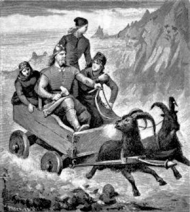 Thor y sus compañeros viajando en su carro. Ilustración de 1893 para la edición sueca de la Edda poética de Fredrik Sander..jpg Thor y sus compañeros viajando en su carro Ilustración de 1893 para la edición sueca de la Edda poética de Fredrik Sander