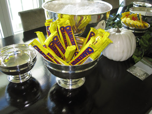 I placed all of the candy in silver bowls or on plates.