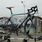 The Museeuw Marco Polo Cycling Team bicycle on the team car in the Tour de Korea. (photo: Remko Kramer)