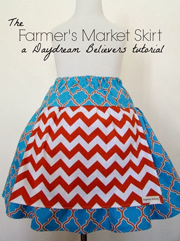 FREE Pattern and Tutorial from Daydream Believers: The Farmers Market Skirt. Sizes 2t -8! Easy to follow DIY guide for creating a drop waist twirl skirt with boutique style apron attachment. www.daydreambelieversdesigns.com