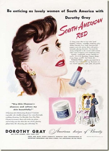 DOROTHY GRAY AD - South American Red Lipstick Ad 1942