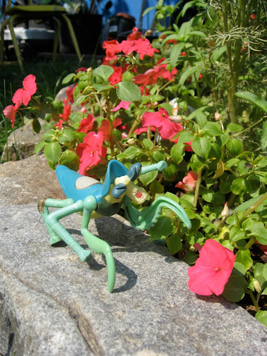 I have a bit of a soft spot for menacing-looking toys in the garden. Especially if they are insects! Don't know if they provide any real pest control, but they sure look scary.