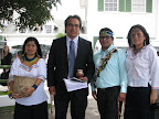 Leaders of Sarayaku with UN Special Rapportuer for the Rights of Indigenous Peoples James Anaya (Apache) following his expert testimony on the morning of July 7th.  Photo: Andrew Miller / Amazon Watch