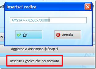 Ashampoo Snap 3 inerisci codice