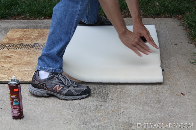 DIY headboard--applying foam to particle board