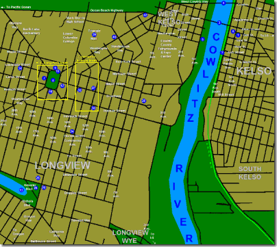 Inset Map of Kelso & Longview, Washington