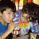 Kai and Eidan enjoying a milkshake in the Grand Cafe Slavia