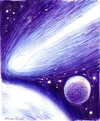 Cometa si planete desen in pix- Comet and planets pen drawing