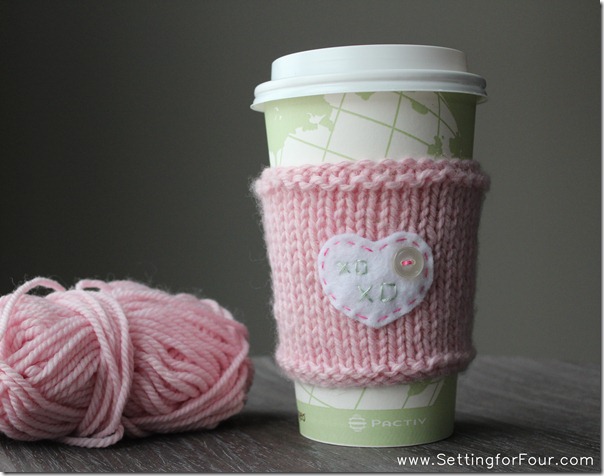 Knitted Cup Cozy from Setting for Four #valentine #craft #cup #cozy Knitted Cup Cozy from Setting for Four #valentine #craft #cup #cozy
