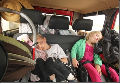 Kids asleep in Gwagen
