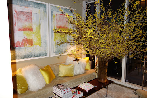 In the library, forsythia took the place of orchids and this stunning arrangement was almost 8 feet tall.