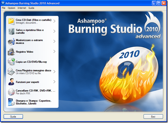 Interfaccia grafica Ashampoo Burning Studio 2010 Advanced Interfaccia grafica Ashampoo Burning Studio 2010 Advanced