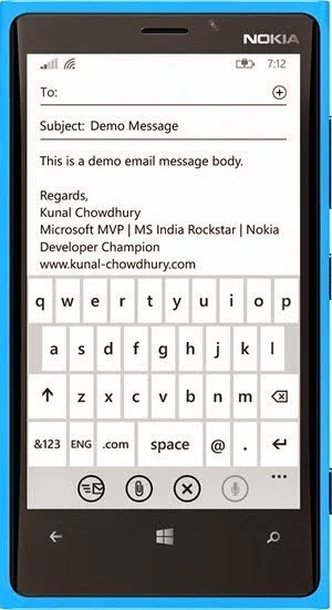 Compose Email Screen in Windows Phone 8.1 (www.kunal-chowdhury.com)