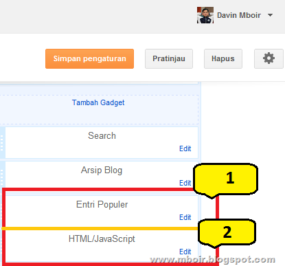 Blogger Tata Letak Widget mboir